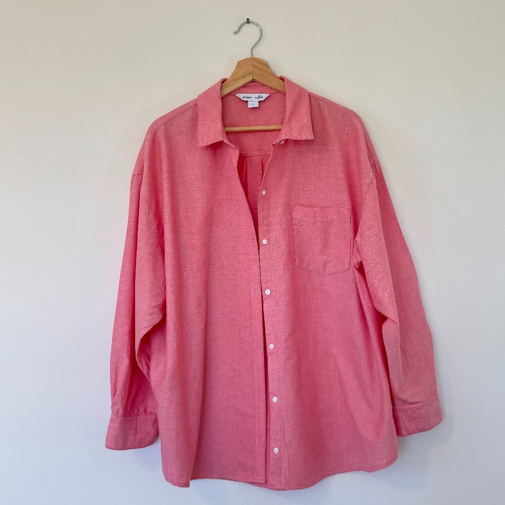 OLD NAVY - The Boyfriend Shirt - Pink - Women's L - Long Sleeve Button Down